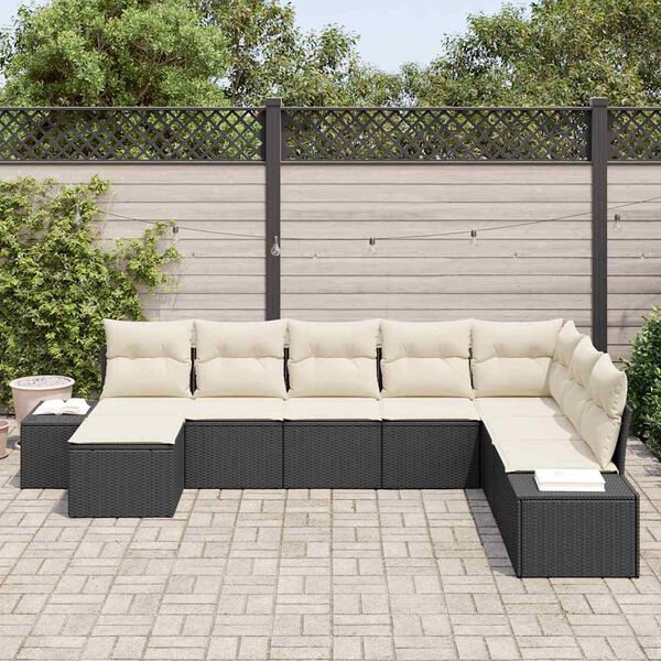 vidaXL Tuin Sofa Set met kussen 8 pcs Zwart en Cr&egrave;me poly rattan