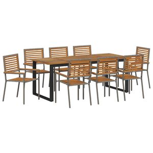 vidaXL Tuin eettafelset 9 st Grijs Massief Acaciahout