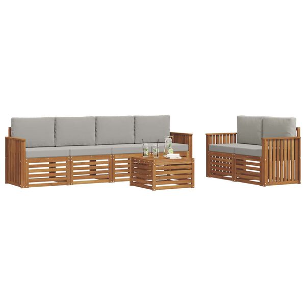 vidaXL Sofa-Sets 7 pcs Natuurlijk en Lichtgrijs Massief Acaciahout
