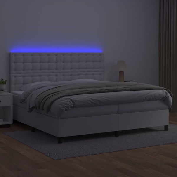 vidaXL Boxspring met matras en LED kunstleer wit 200x200 cm