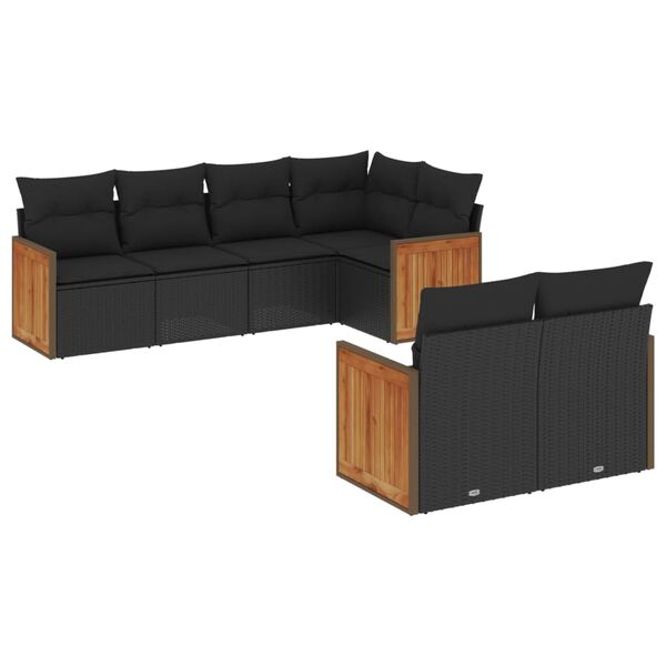 vidaXL 7-delige Loungeset met kussens poly rattan zwart