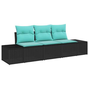 vidaXL Tuinbankenset 3 st Zwart en Turquoise poly rattan
