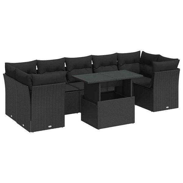 vidaXL 8-delige Loungeset met kussens poly rattan zwart