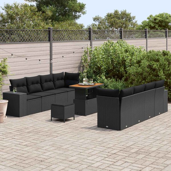 vidaXL Tuin Sofa Set met kussen 11 pcs Zwart poly rattan
