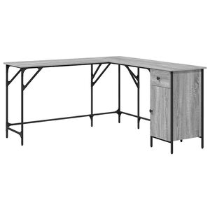 vidaXL Bureau 141x141x75 cm bewerkt hout grijs sonoma eikenkleurig