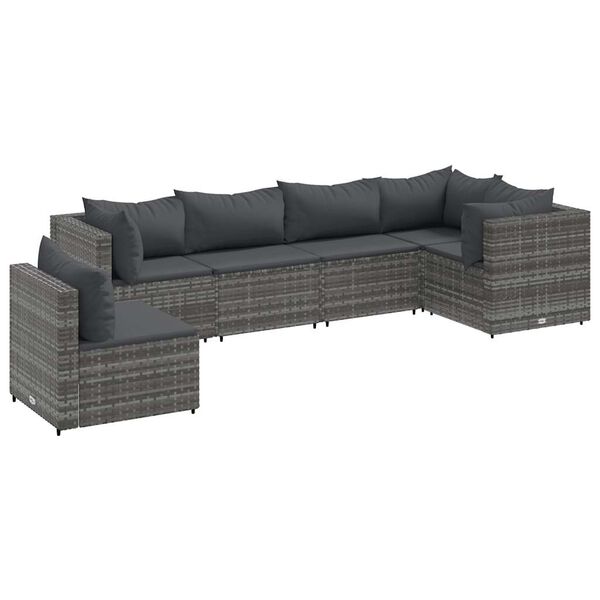 vidaXL 6-delige Loungeset met kussens poly rattan grijs