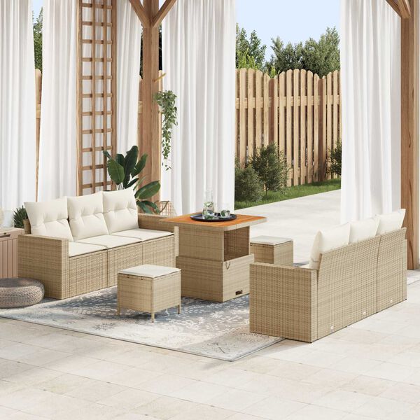vidaXL Tuin Sofa Set met kussen met opslag 9 pcs beige en cr&egrave;mekleurig
