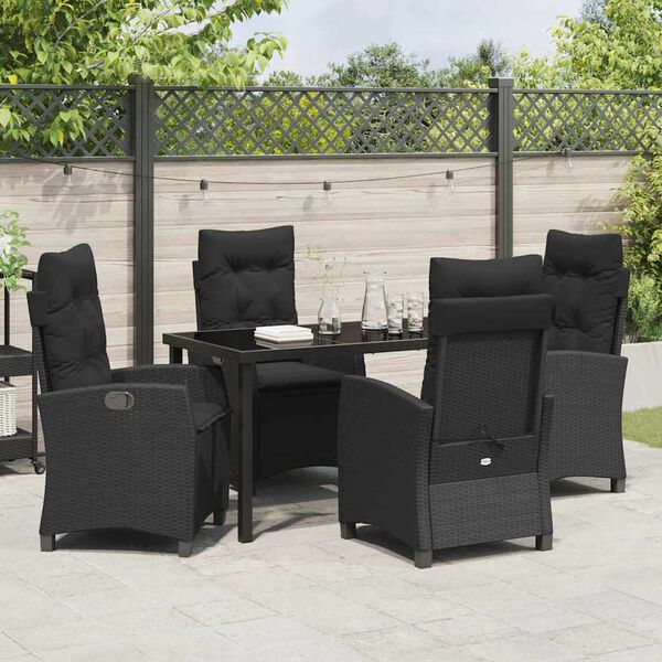 vidaXL Tuin eettafelset met kussen 5 pcs Zwart poly rattan