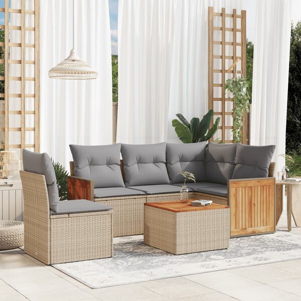 vidaXL 6-delige Loungeset met kussens poly rattan beige