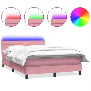 vidaXL Boxspring met matras en LED fluweel roze 140x210 cm