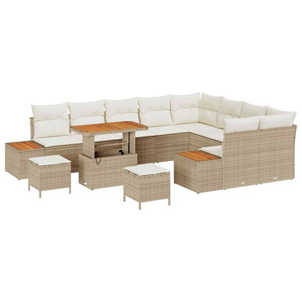 vidaXL Tuin Sofa Set met kussen met opslag Beige Poly riet
