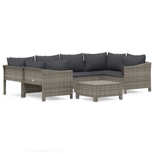 vidaXL 7-delige Loungeset met kussens poly rattan grijs