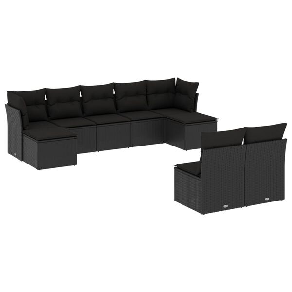vidaXL 9-delige Loungeset met kussens poly rattan zwart