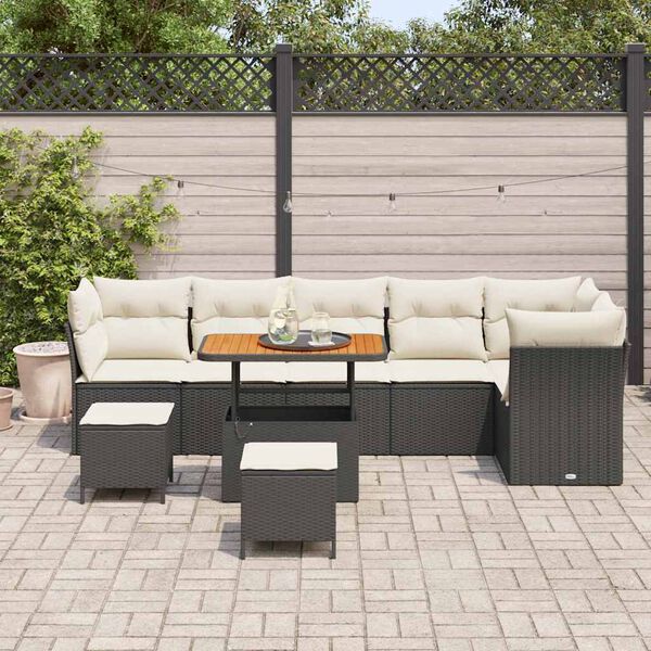 vidaXL Tuin Sofa Set met kussen met opslag 9 pcs Zwart en cr&egrave;me