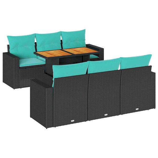 vidaXL 7-delige Loungeset met kussens poly rattan zwart