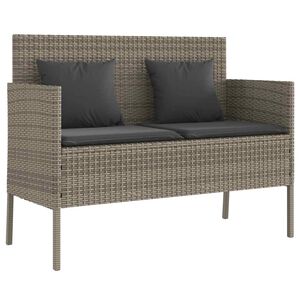 vidaXL Tuinbank met kussens poly rattan grijs