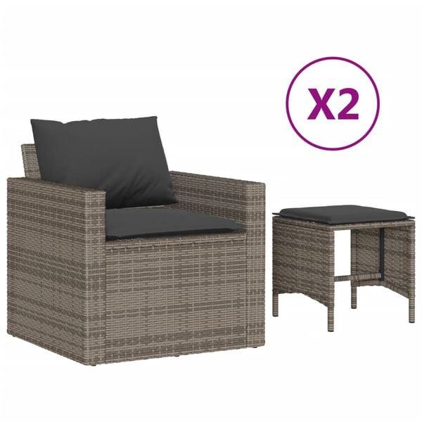 vidaXL 4-delige Loungeset met kussens poly rattan grijs