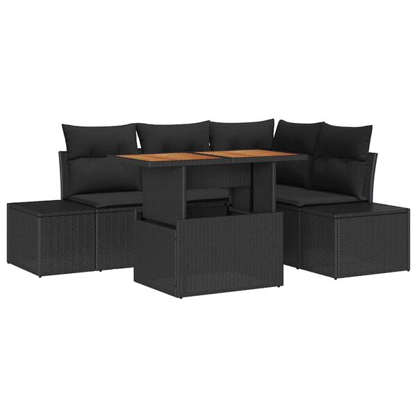 vidaXL Tuin Sofa Set met opslag 5 pcs Zwart Poly riet