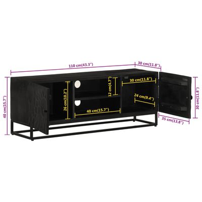 vidaXL Tv-meubel 110x30x40 cm massief mangohout en ijzer zwart