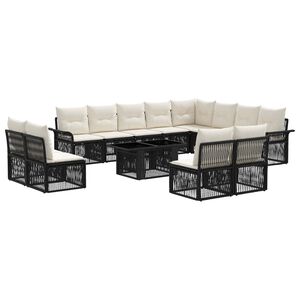 vidaXL Tuinbankenset 13 st Zwart en Cream Wit poly rattan