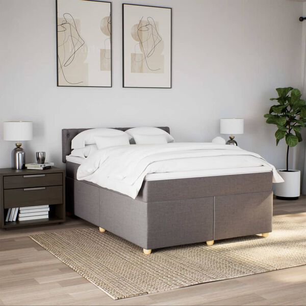 vidaXL Boxspring met matras stof taupe 140x190 cm