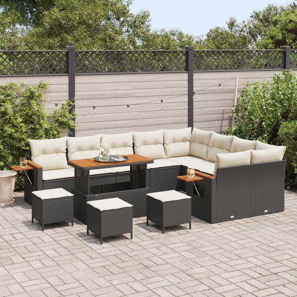 vidaXL Tuin Sofa Set met kussen met opslag Zwart Poly riet