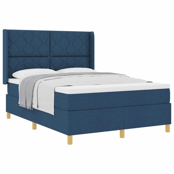 vidaXL Boxspringbed met matras met hoofdeinde Blauw 140 x 200 cm Stof