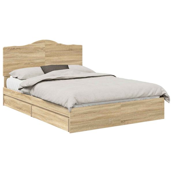 vidaXL Opslag bed met lade Sonoma Eiken 140 x 190 cm Bewerkt hout