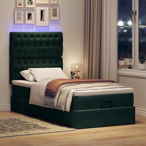 vidaXL Ottoman bed met matrassen en LED's 90x200cm fluweel donkergroen