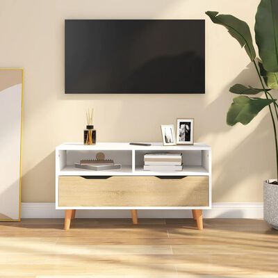 vidaXL Tv-meubel 90x40x48,5 cm spaanplaat wit en sonoma eikenkleurig