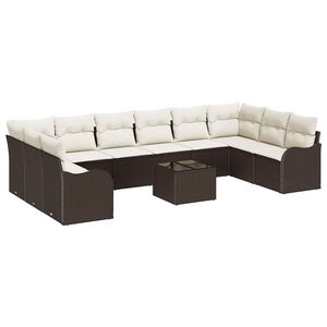 vidaXL Tuin Sofa Set met opslag 11 pcs Bruin en wit poly rattan