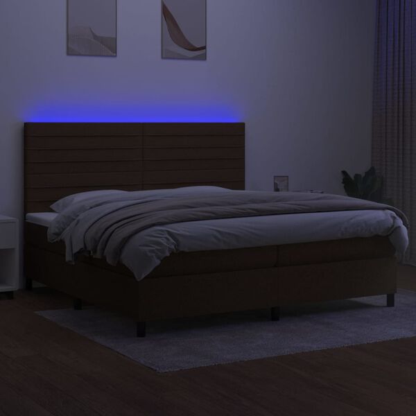 vidaXL Boxspring met matras en LED stof donkerbruin 200x200 cm