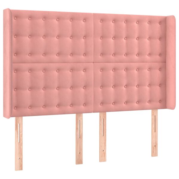 vidaXL Hoofdbord met randen 147x16x118/128 cm fluweel roze