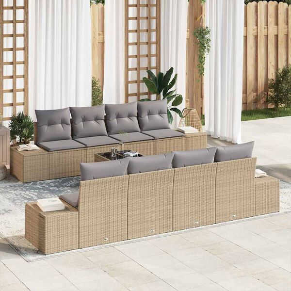 vidaXL Tuin Sofa Set met kussen 8 pcs Beige en Grijs poly rattan