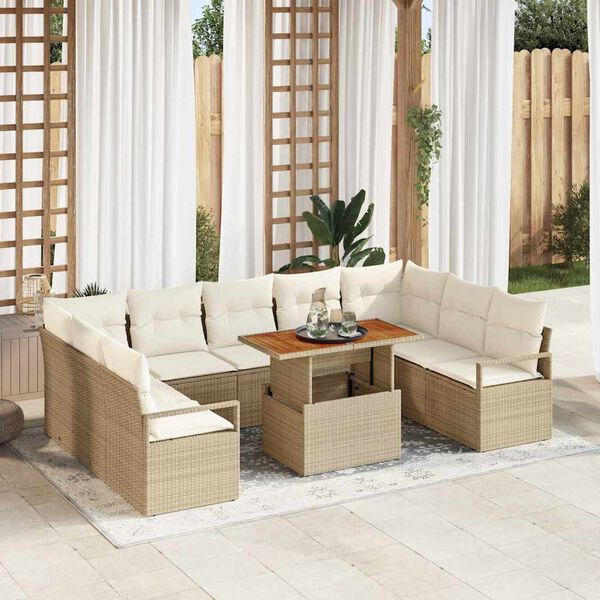vidaXL Tuin Sofa Set met kussen met kussen 10 pcs Beige en Cr&egrave;me