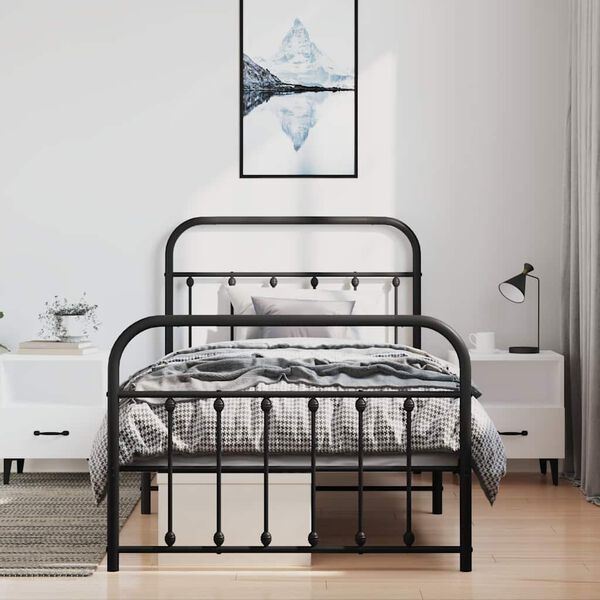 vidaXL Bedframe met hoofd- en voeteneinde metaal zwart 100x190 cm