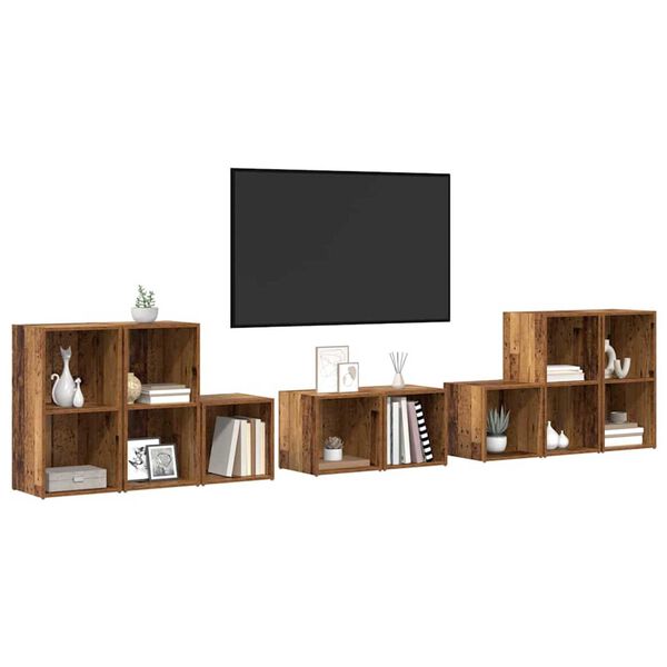 vidaXL TV-kast set Wandgemonteerd 8 pcs Oud Hout Bewerkt hout