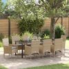 vidaXL Tuin eettafelset met kussen 9 pcs Beige poly rattan
