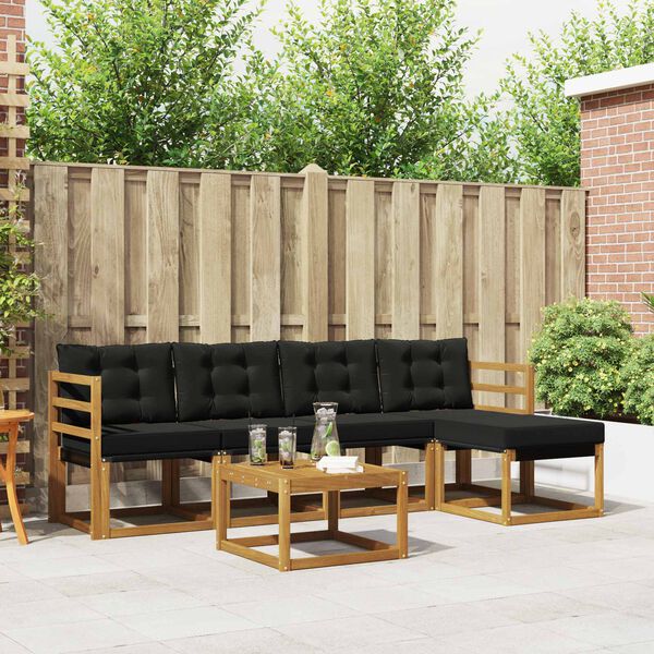 vidaXL Buiten bankenset met kussen 6 pcs Natuurlijk en Zwart