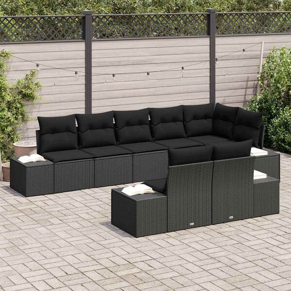 vidaXL Tuinbankenset met opslag 8 pcs Zwart Poly riet
