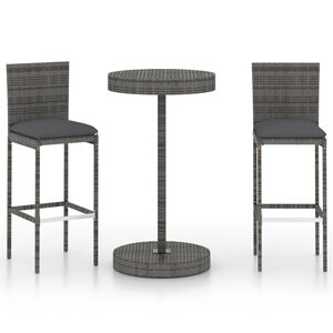 vidaXL 3-delige Tuinbarset met kussens poly rattan grijs