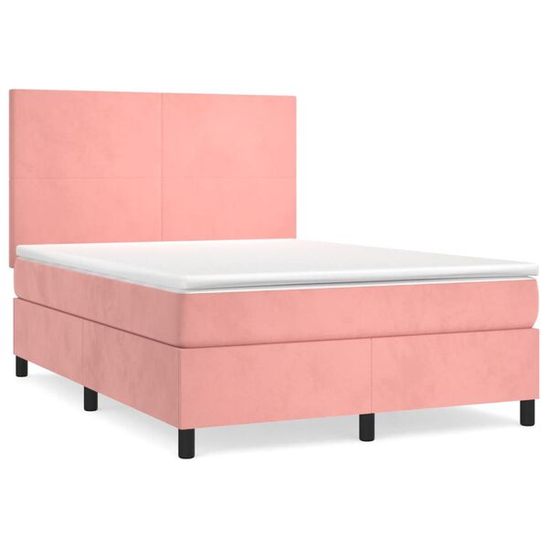 vidaXL Boxspring met matras fluweel roze 140x200 cm