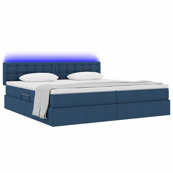 vidaXL Opbergbed met LED met matras met LED Blauw 200 x 200 cm Stof