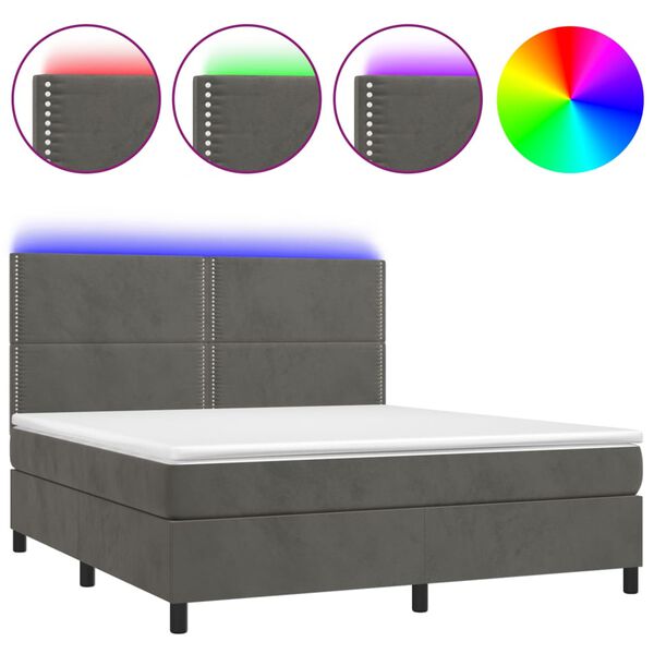 vidaXL Boxspring met matras en LED fluweel donkergrijs 160x200 cm