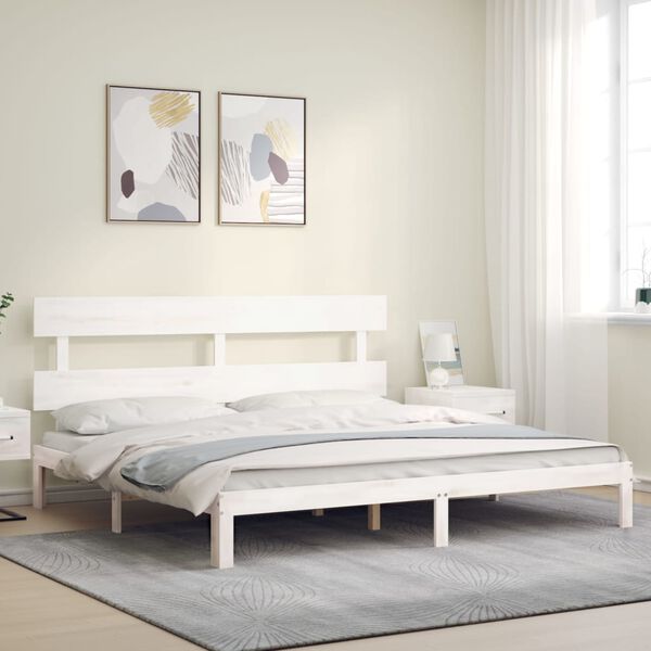 vidaXL Bedframe met hoofdbord massief hout wit