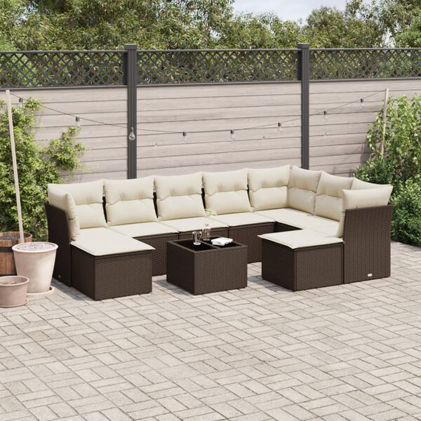 vidaXL 10-delige Loungeset met kussens poly rattan bruin
