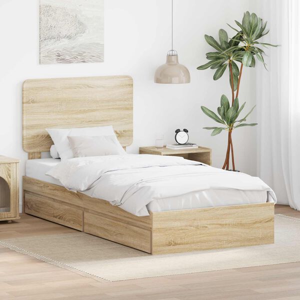 vidaXL Opslag bed met hoofdeinde Sonoma Eiken 90 x 190 cm Bewerkt hout