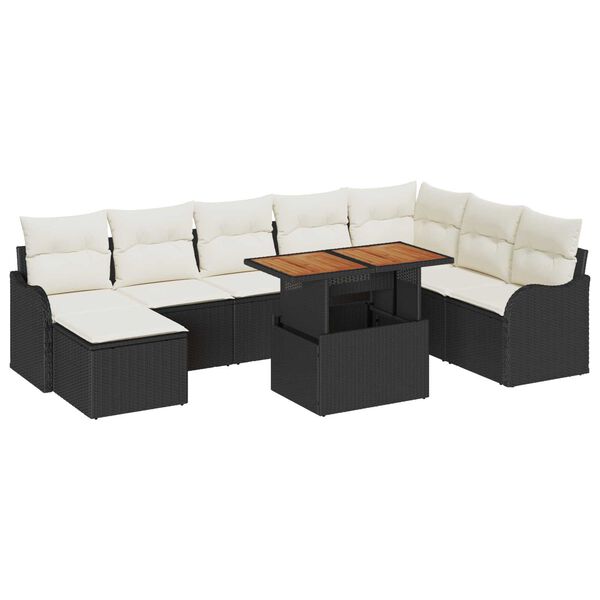 vidaXL Tuin Sofa Set met opslag 9 pcs Zwart Poly riet