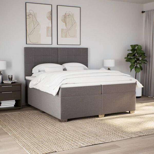 vidaXL Boxspring met matras stof taupe 200x200 cm