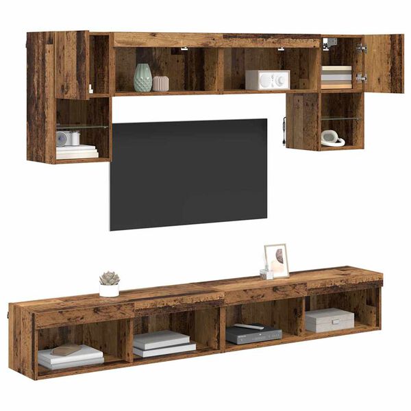 vidaXL TV Wand Eenheden met LED 6 pcs Oud Hout Bewerkt hout